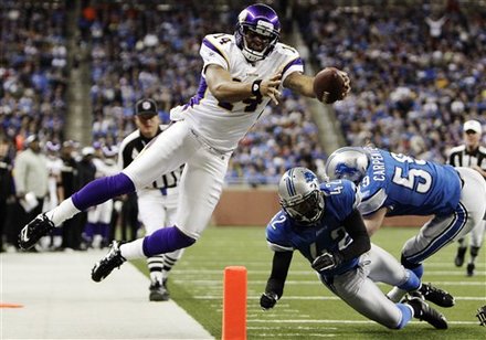 Joe Webb Dives For Yards Against The Detroit Lions